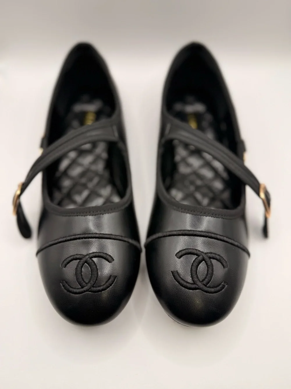 CHANEL Black Quilted Mary Jane Flats with Gold Buckle 38 - Picture 2 of 4